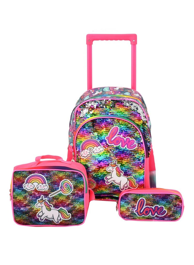 Unicorn Trolley School Bag with lunch bag and pencil case