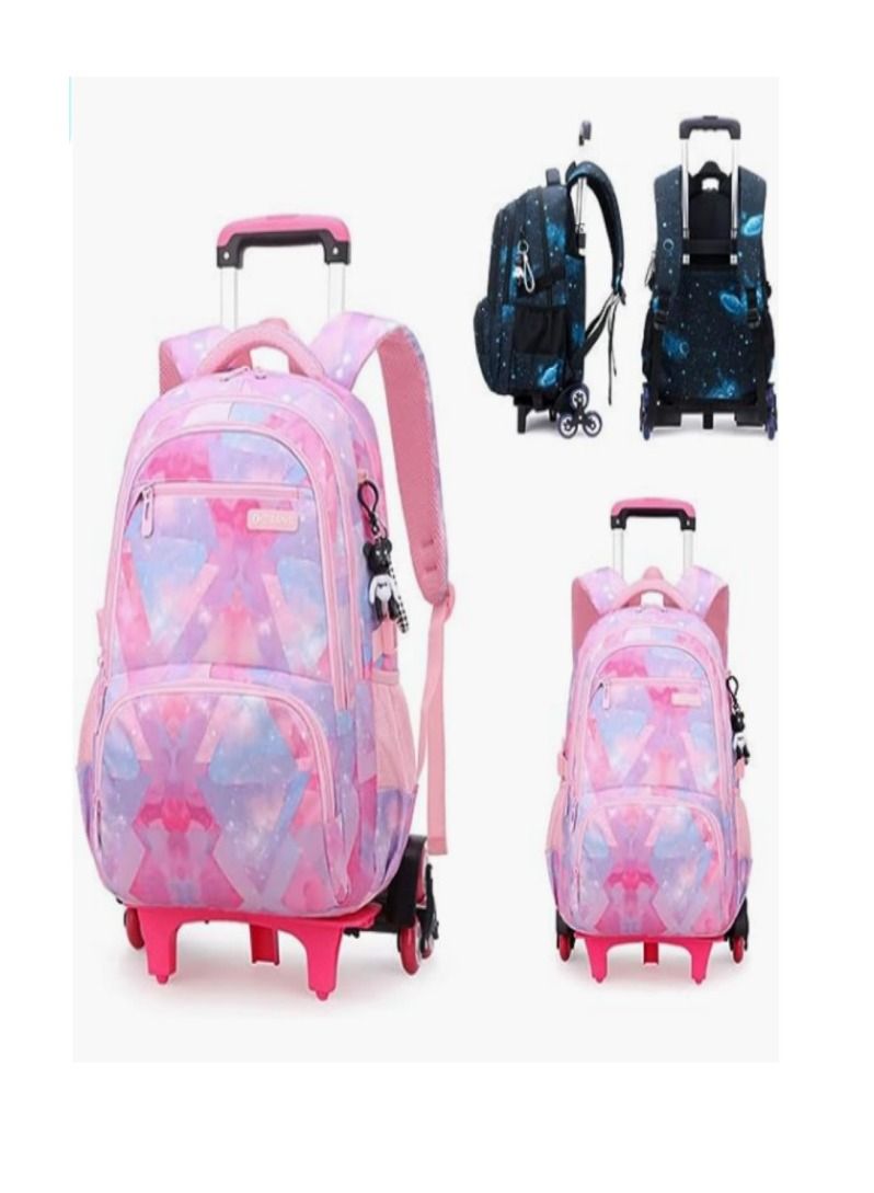 Kids Rolling Backpacks Fashion Printed Trolley School Bags Large Capacity Wheeled Kids' Luggage Bag for Elementary Boys Girls Schoolbag