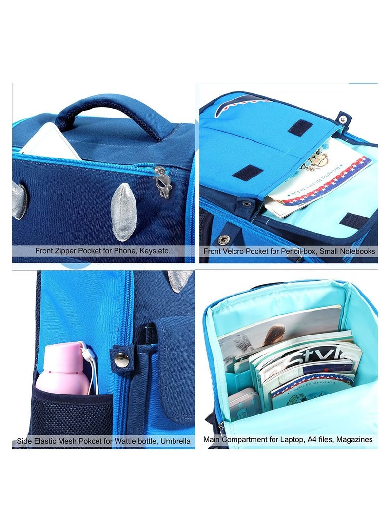 Eazy Kids Dinosaur School Bag wt Trolley - Blue
