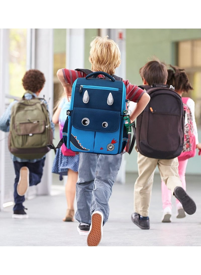 Eazy Kids Dinosaur School Bag wt Trolley - Blue