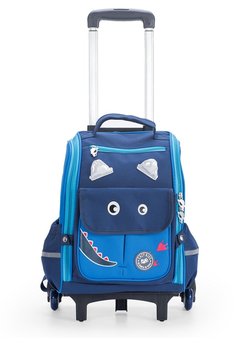 Eazy Kids Dinosaur School Bag wt Trolley - Blue