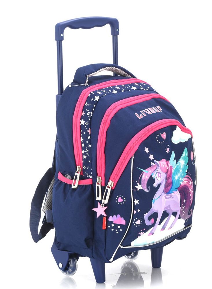 Live up unicorn navy blue kindergarten trolley bag (22*9*19)