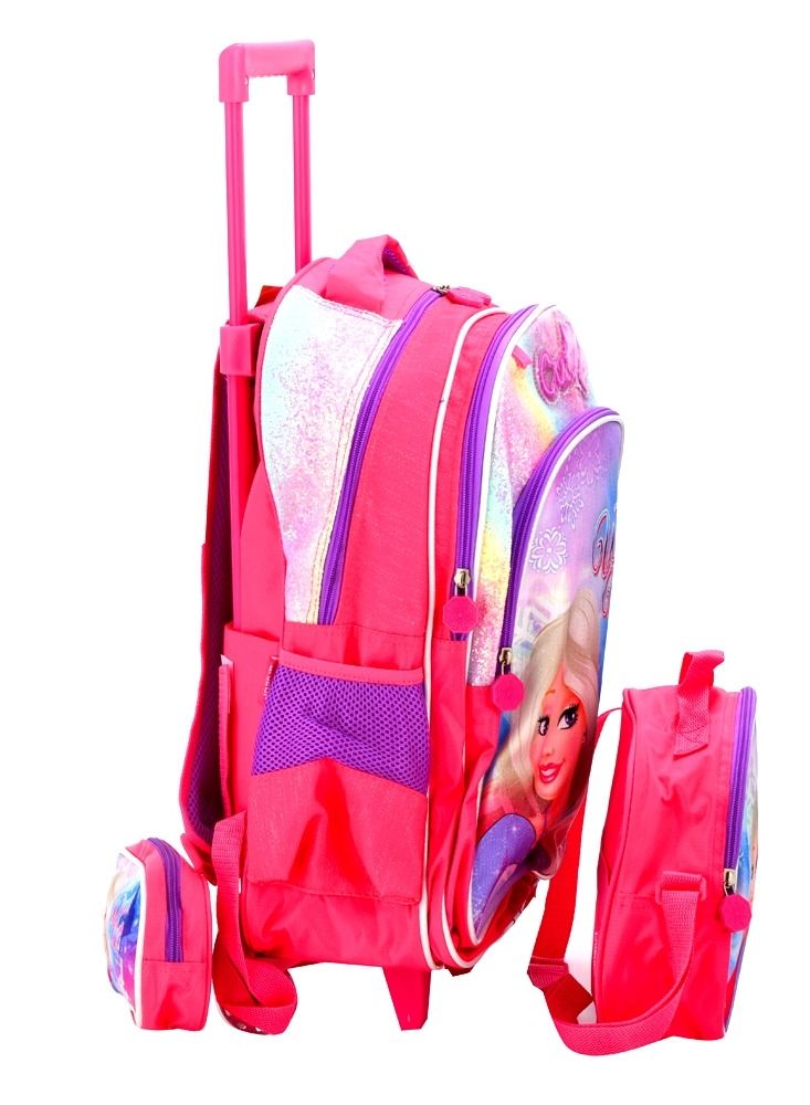 Live Up 3 in 1 Pink Princess Trolley School Bag with pencil case and lunch bag (32*17*54)