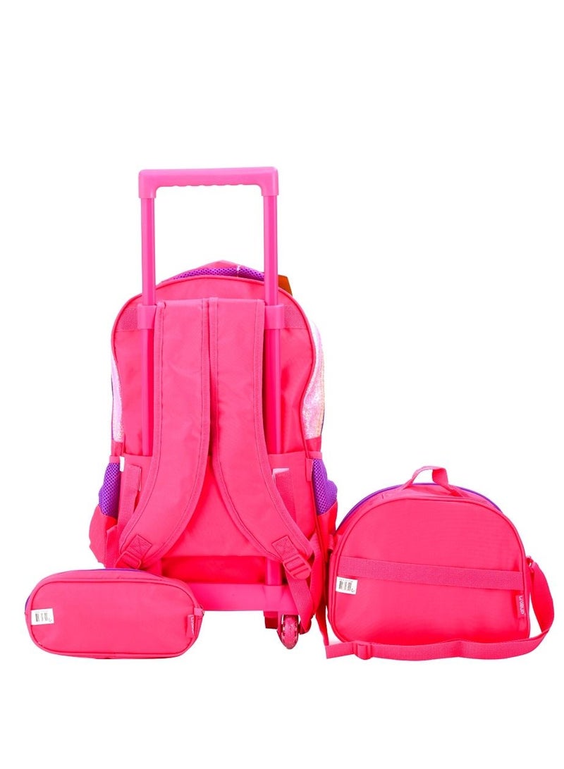 Live Up 3 in 1 Pink Princess Trolley School Bag with pencil case and lunch bag (32*17*54)