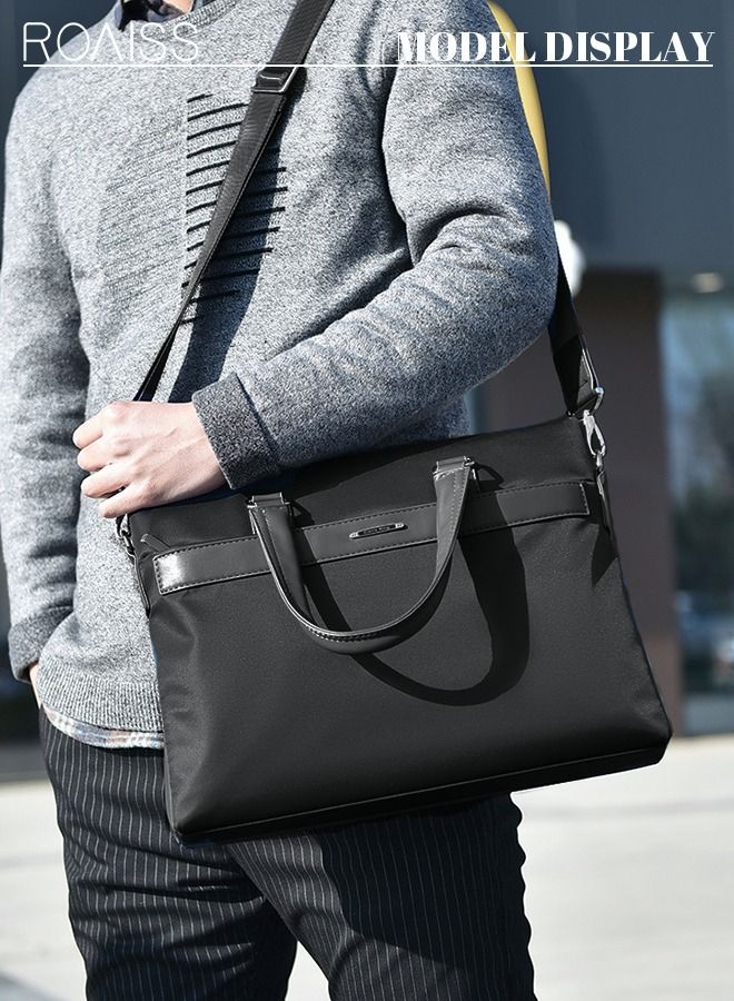 Casual Oxford Business Briefcase Classic Large Messenger Bag Soft Waterproof Wear-resistant Top Handle Handbag for Men Travel Office Work Black