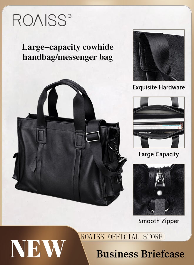 Large Capacity Business Briefcases for Men Casual Leather Handbag with Sleek Hand Strap Shoulder Bag Accommodates Laptop Available