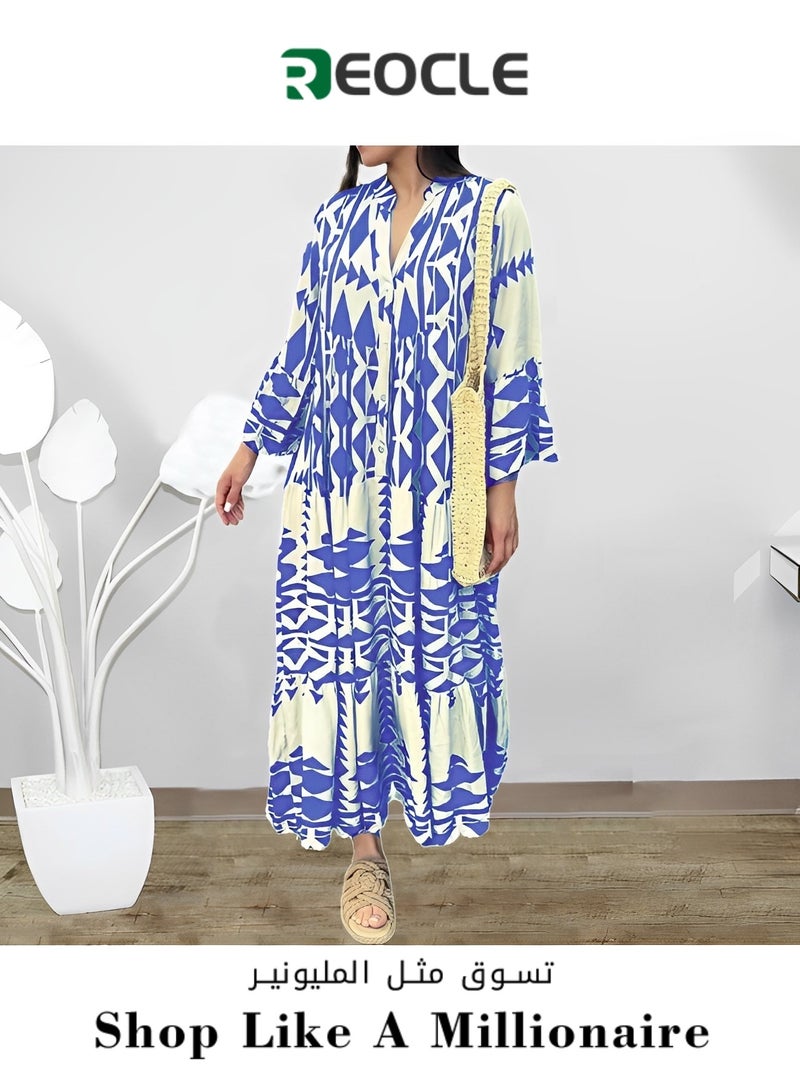 Plus Size Dress New Temperament Printed Shirt Skirt Bohemian Dress Comfortable and Breathable