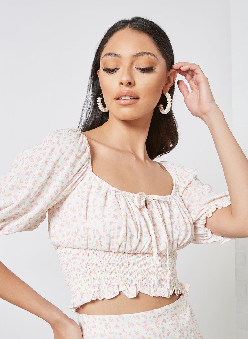 Puff Sleeve Crop Top Multicolour