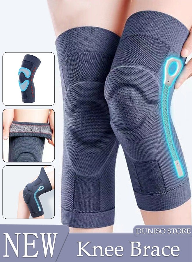 2PCS Knee Pad Knee Brace with Side Stabilizers and Patella Gel Pads Adjustable Compression Knee Support Braces for Knee Pain Meniscus Tear ACL MCL Arthritis Joint Pain Relief Injury Recovery