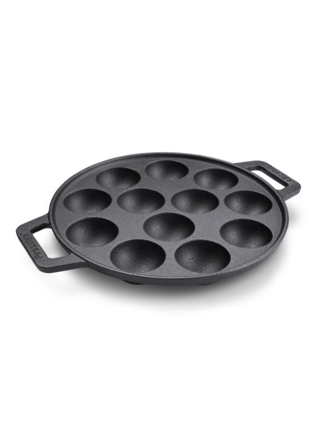 Prestige Cast Iron Appam Pan 26 CM | Duel Handle Appam Pan | Pre Seasoned Induction Cookware Black - PR48908