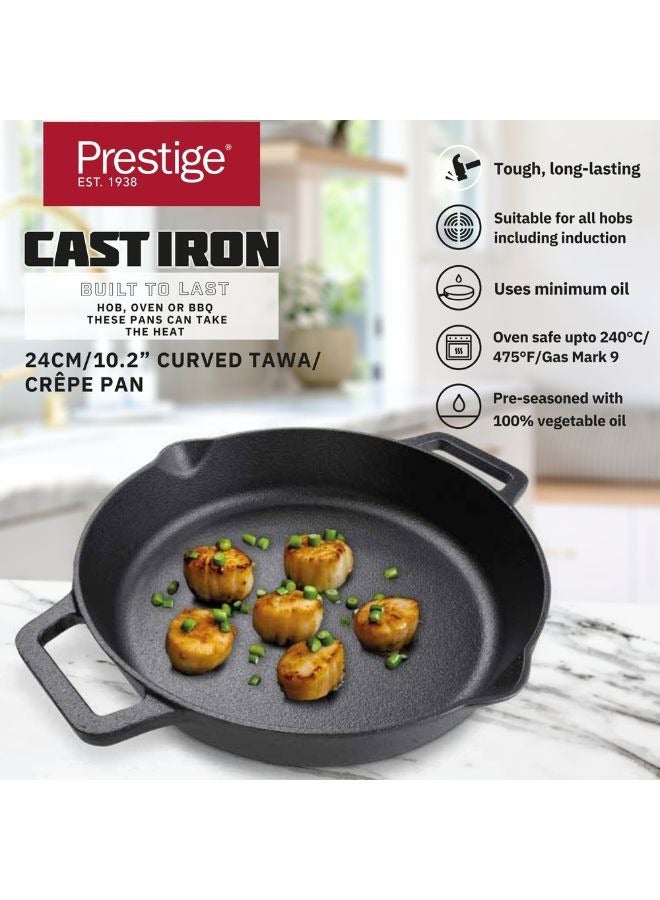 Prestige Cast Iron Dual Handle Fry Pan 24 cm | Cast Iron Skillet | Induction Frying Pan | Iron Fry Pan |  Pre-Seasoned Cast Iron Cookware PR48887