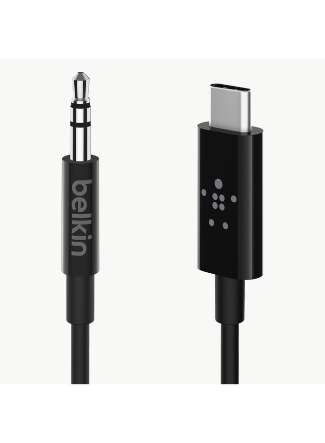 RockStar USB-C to 3.5mm Aux Cable | 3-Ft  Audio Cable, PVC Jacket with Aluminum Heads, Heavy Duty, for iPhone 15, Samsung Galaxy S23, Z Fold, iPad, MacBook, Pixel, more - Black