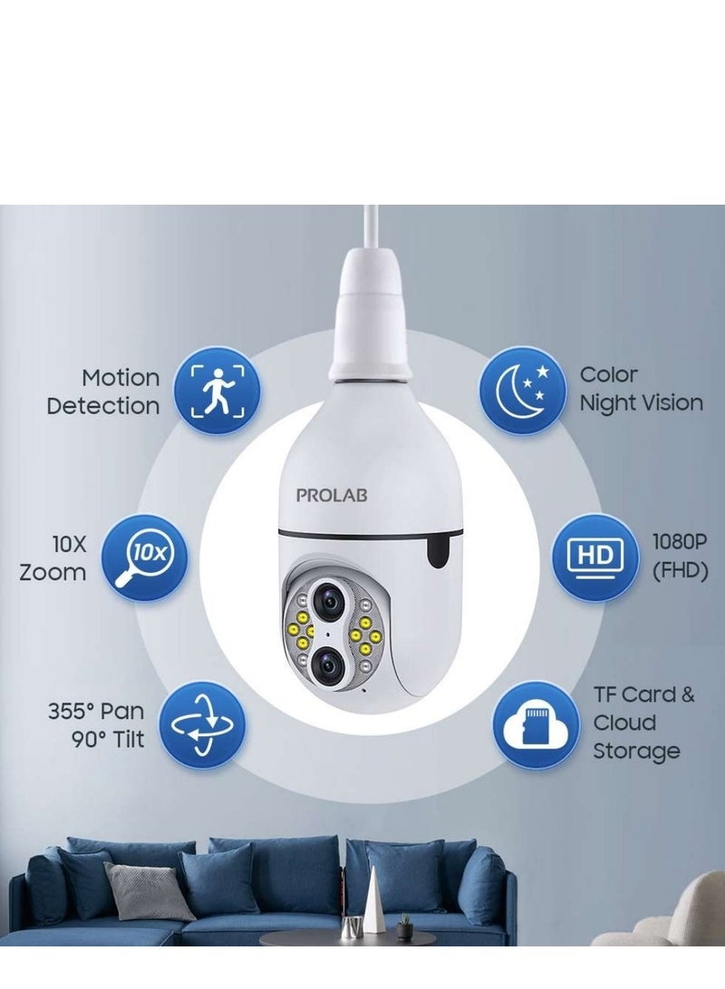 prolab 10x zoom bulb camera 8 mega pixel 4k recording with two way audio motion detection and 360 movement with night vision