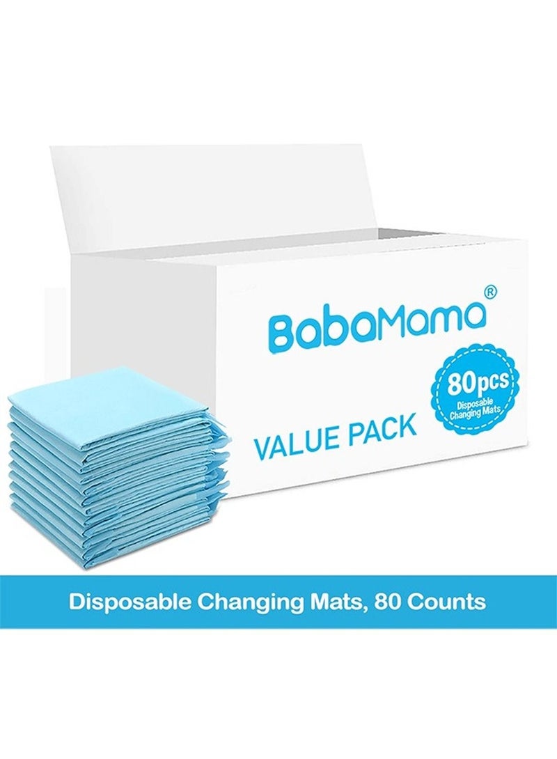 BabaMama Disposable Changing Mats 80 Counts Soft Waterproof Mat Portable Leak Proof Changing Mat New Mom Leak Proof Under pad Mattress Table Protector Pad