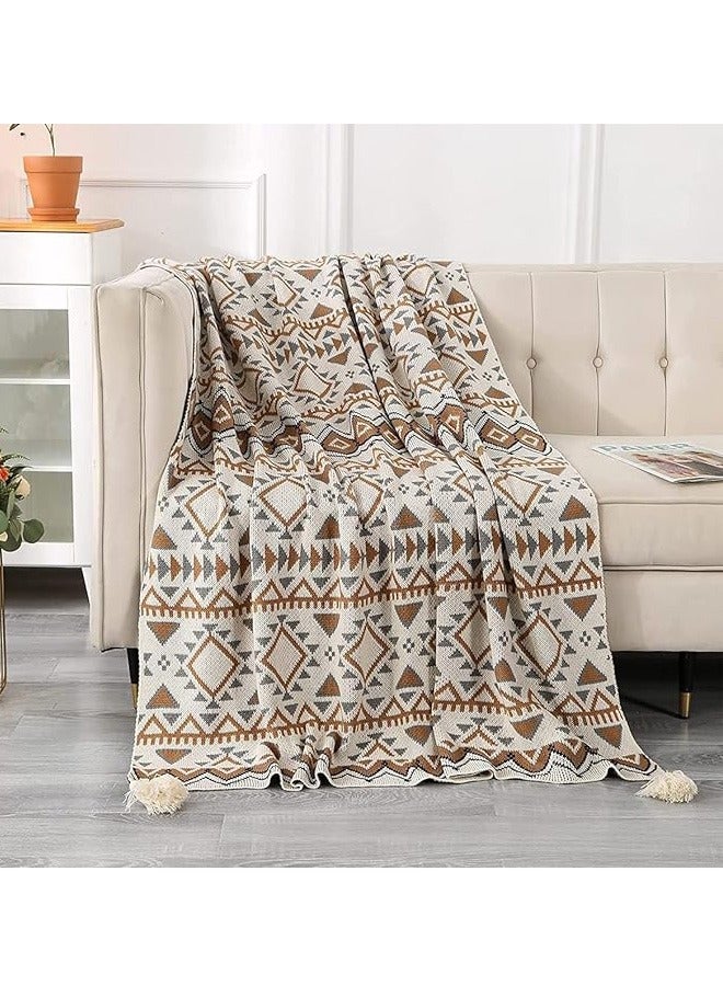 Boho Throw Blanket, Home Decor Stripe Woven Blanket with Tassels, Super Soft Cozy Lightweight Warm for Chair Bed Couch Decorative, Knit Throw Blankets for Bed Couch Sofa Office (150x200cm, Beige)