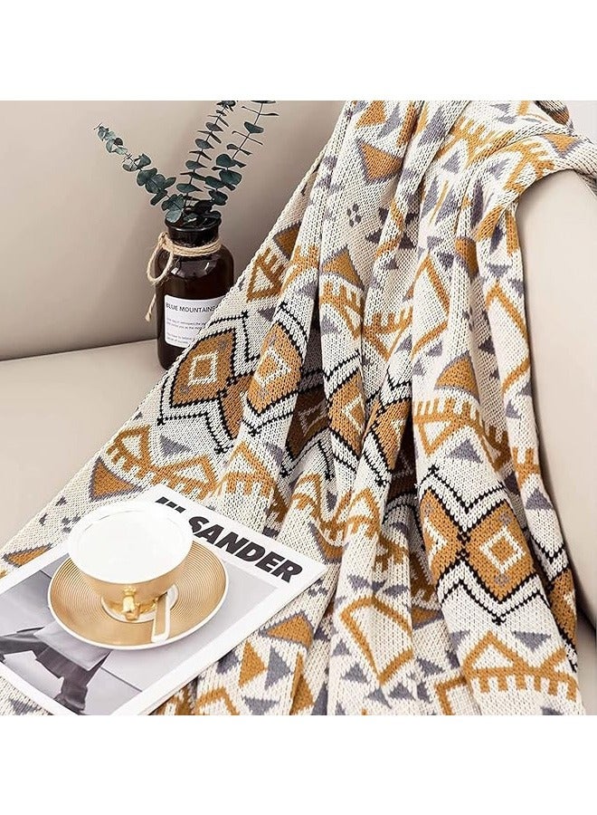 Boho Throw Blanket, Home Decor Stripe Woven Blanket with Tassels, Super Soft Cozy Lightweight Warm for Chair Bed Couch Decorative, Knit Throw Blankets for Bed Couch Sofa Office (127x180cm, Beige)