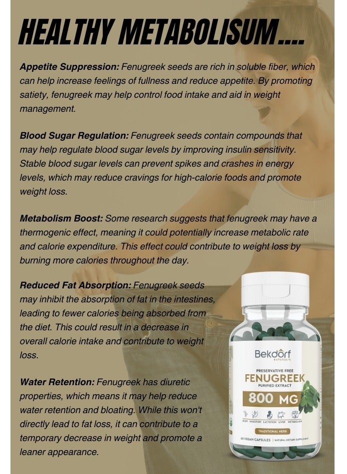 Fenugreek Purified Extract Support Lactation, Diabetes And Heart Health- 60 Vegan Capsules