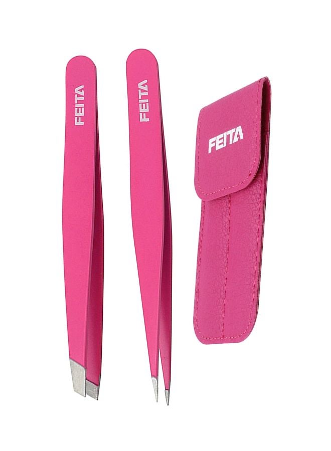 2-Piece Stainless Steel Tweezers Pink