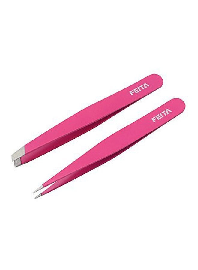 2-Piece Stainless Steel Tweezers Pink