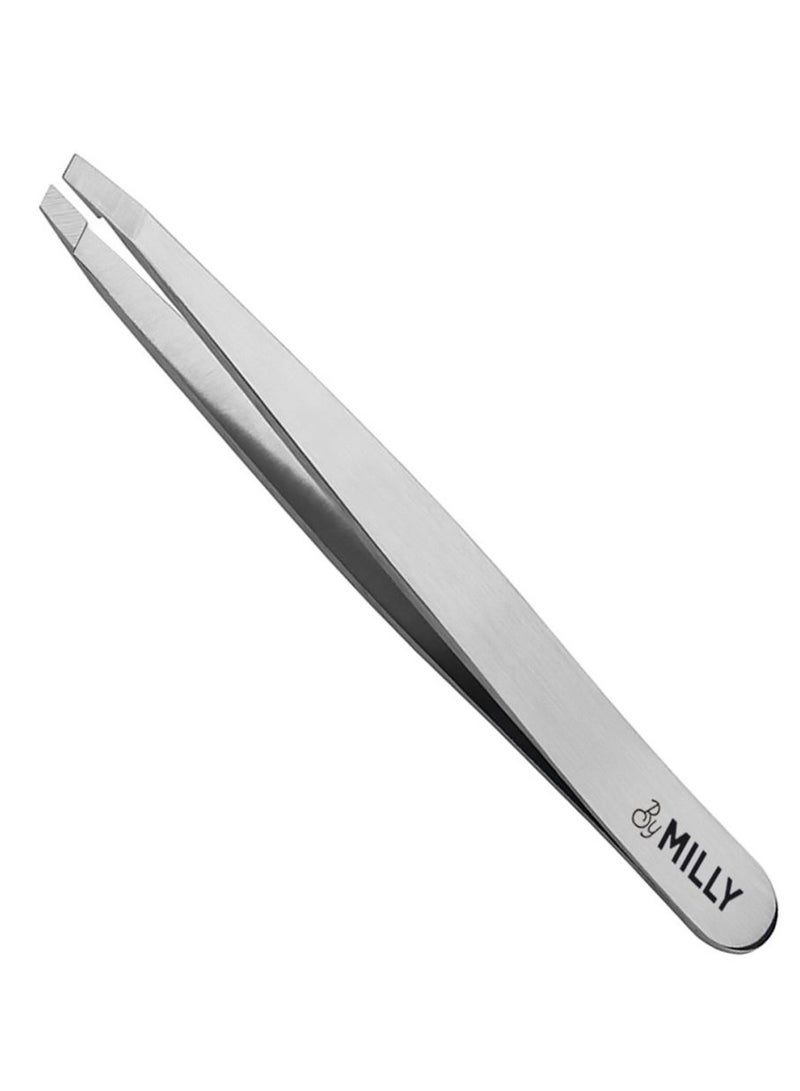 Slant And Flat Tip Tweezer Silver 3.8inch