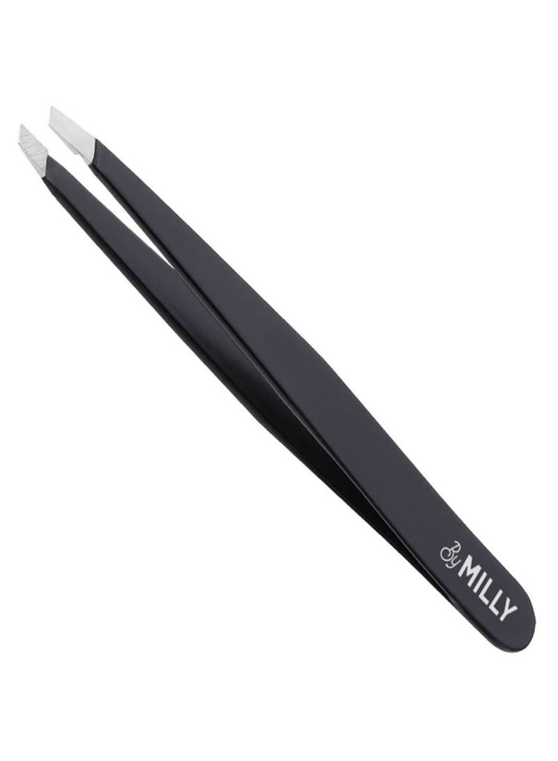 Slant And Flat Tip Tweezer Black 3.8inch