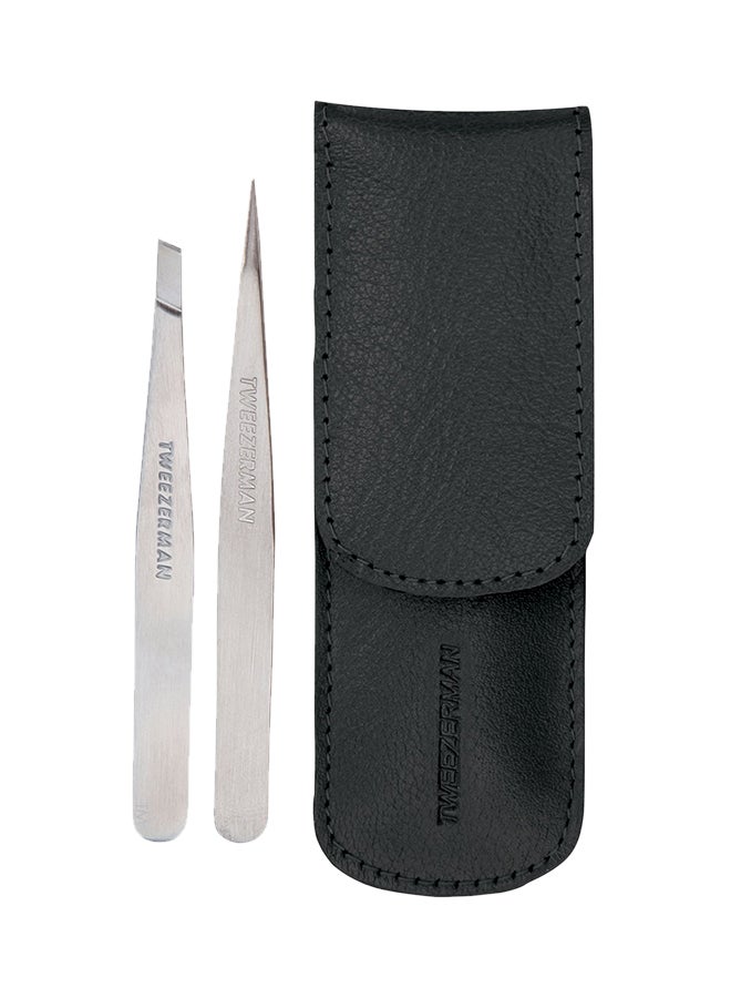 Miniature Slant And Point Tweezers With Case Silver/Black