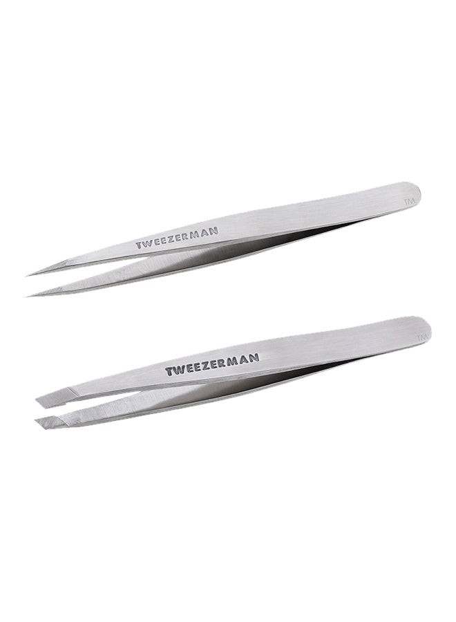 Miniature Slant And Point Tweezers With Case Silver/Black