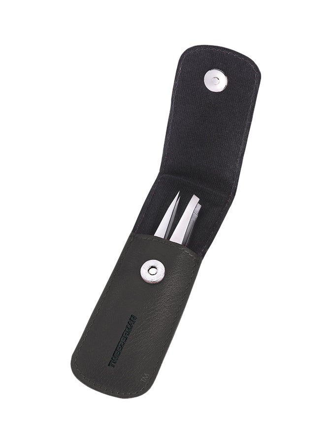 Miniature Slant And Point Tweezers With Case Silver/Black