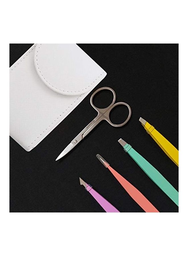 4-Piece Eyebrow Tweezer With Scissors Set Multicolour