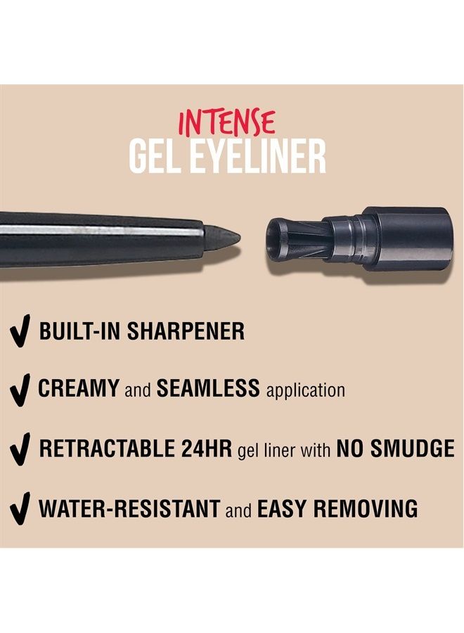 Pro Intense Gel Eyeliner with Built-in Sharpener, Waterproof, Smudge-proof, Long Lasting Gel Eyeliner Pencil (Black)