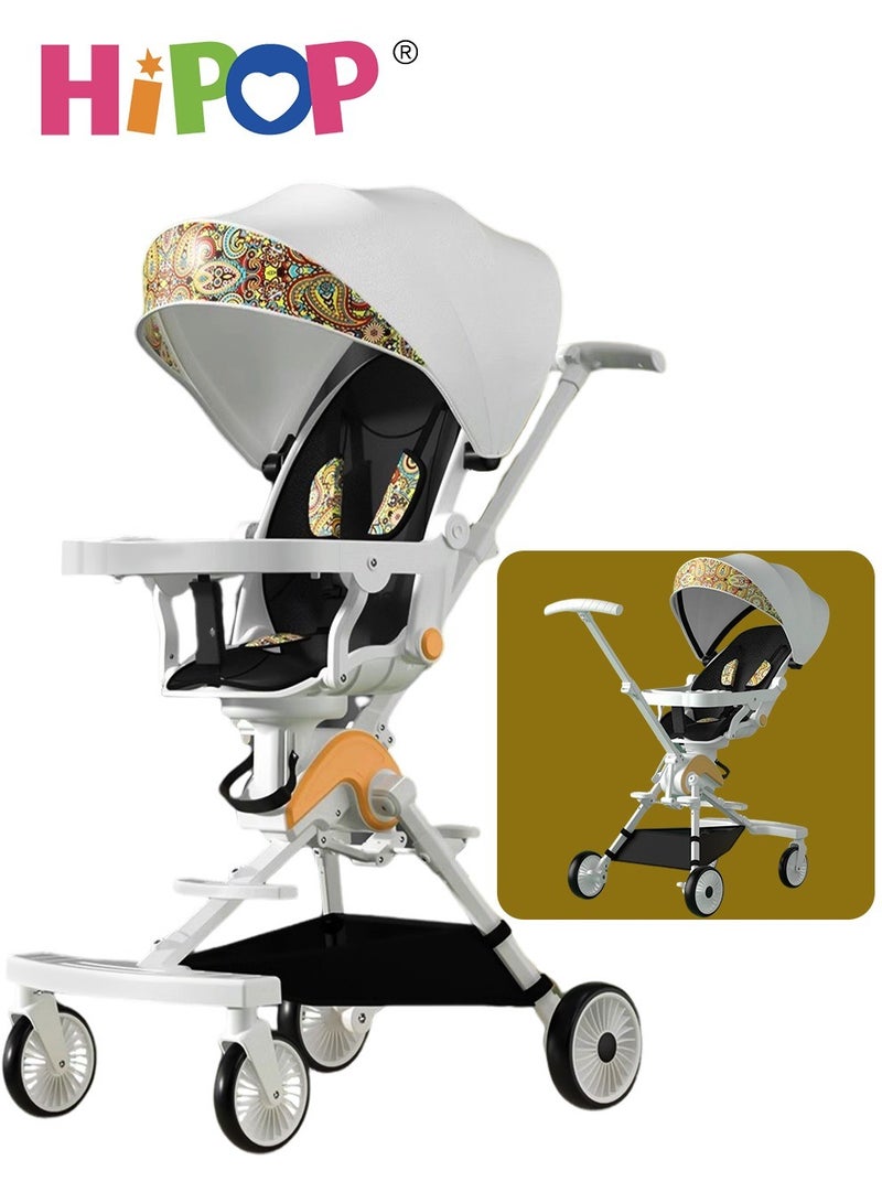 2 In 1 Stroller for Infant and Kids,with Food Tray and Two Ways Rotating Seat,High Carbon Steel Sturdy Design,One Step Folding Baby Stroller