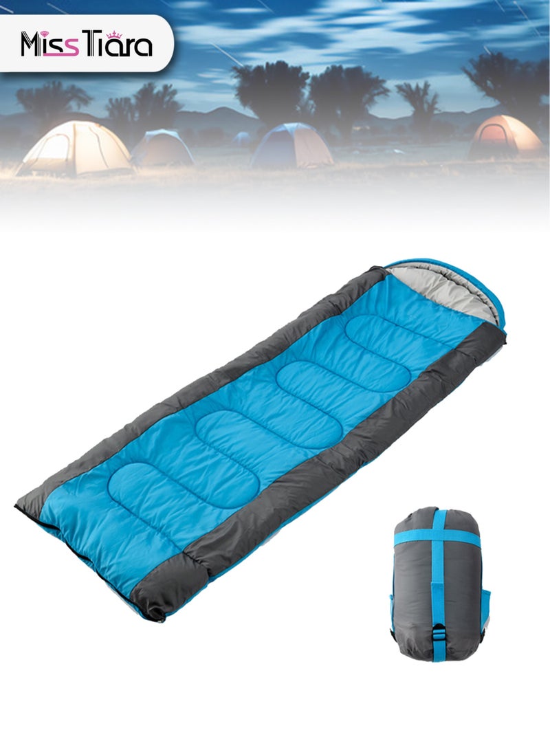 Outdoor Camping Blue Single Sleeping Bag Envelope Hooded Sleeping Bag Lightweight Waterproof Camping Gear Equipment for Adults and Kids