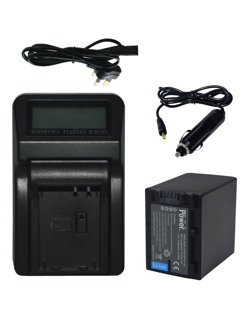 DMK Power NP-FV100 3700mAh battery and LCD Quick Rapid Battery Charger Includes Car Fitting Cable Compatible with Sony HDR-CX150 HDR-CX150V DCRSX44R DCRSX44L XR550E XR350E XR150E.etc