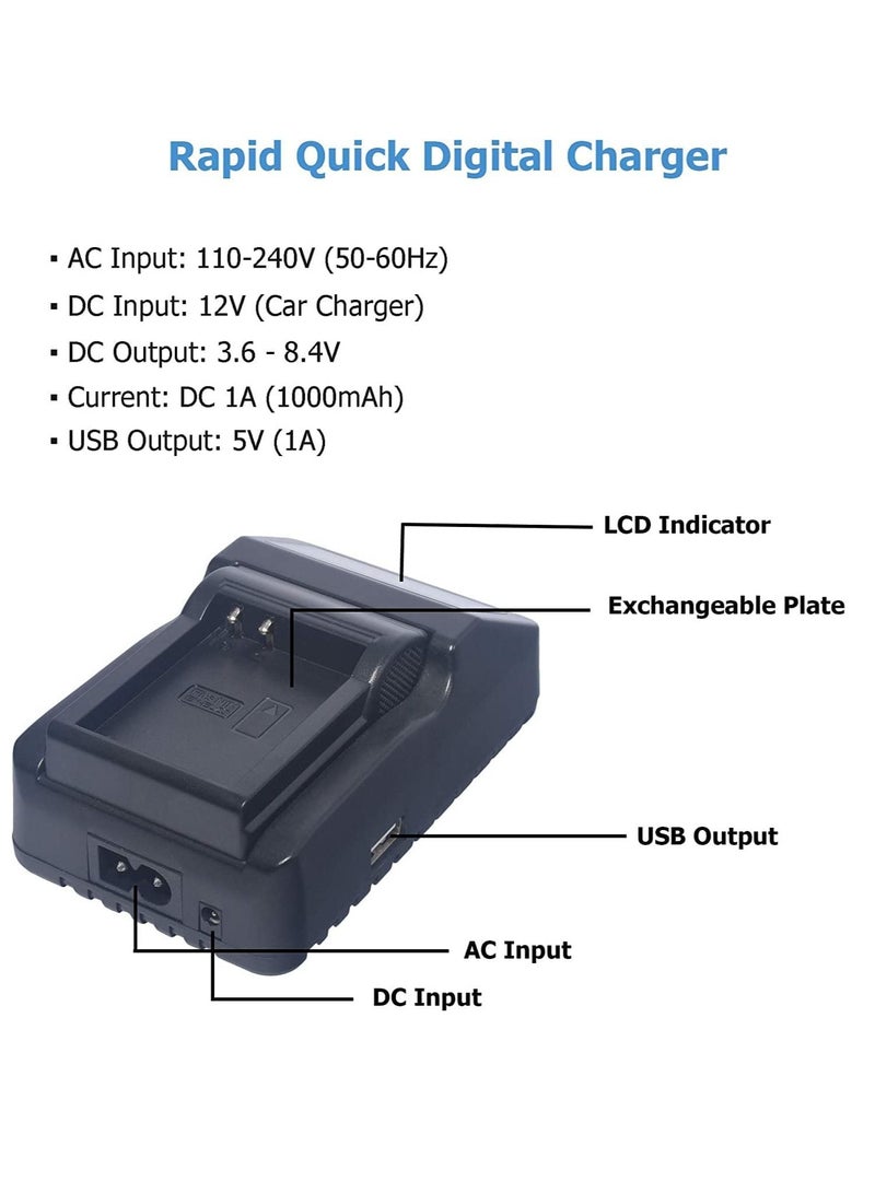 DMK Power NP-FV100 3700mAh battery and LCD Quick Rapid Battery Charger Includes Car Fitting Cable Compatible with Sony HDR-CX150 HDR-CX150V DCRSX44R DCRSX44L XR550E XR350E XR150E.etc