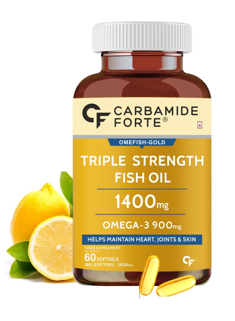 Triple Strength Fish Oil 1400mg with Omega 3 900mg for Men & Women - 60 Softgel Capsules