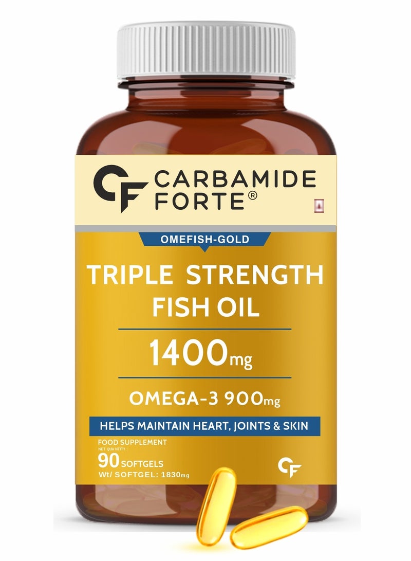 Triple Strength Fish Oil 1400mg with Omega 3 900mg - 90 Softgel Capsules for Men & Women