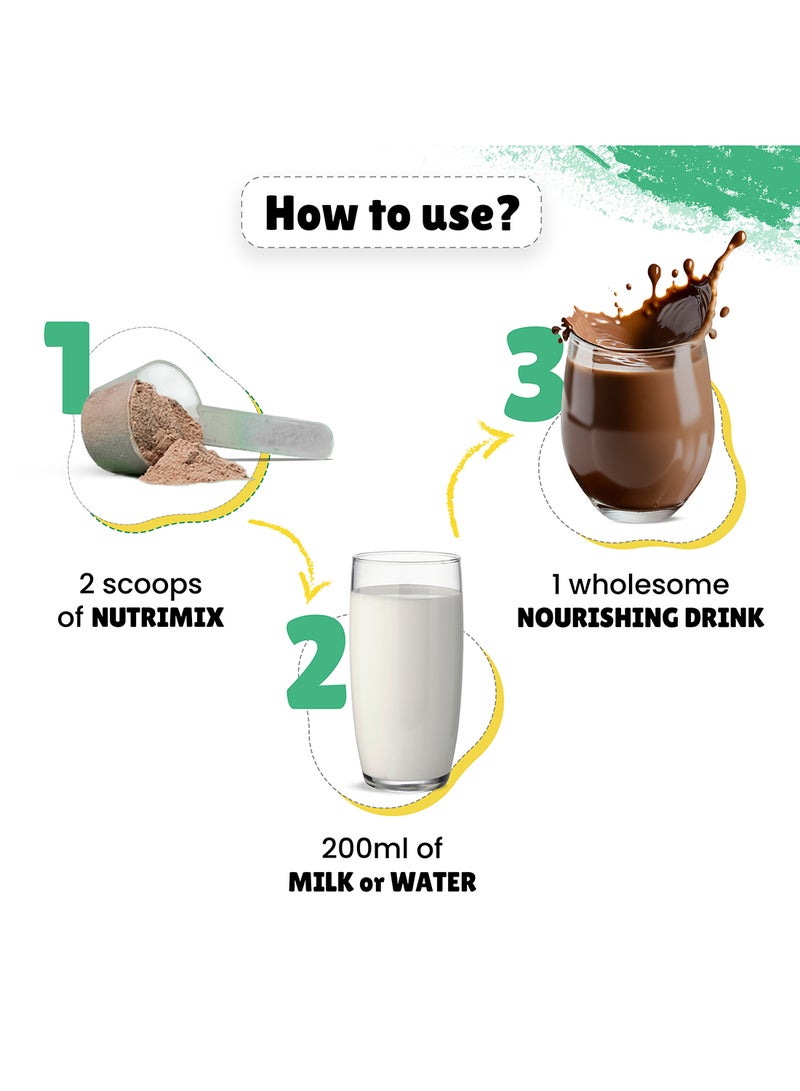 Nutrimix Nutrition Powder Chocolate Flavor 400 Grams Health And Nutrition Drink 2+ Years With Goodness Of- Millets, Jaggery, Dates, Almond, Walnuts And Oats 400g (Chocolate Flavor,  2+ Years)