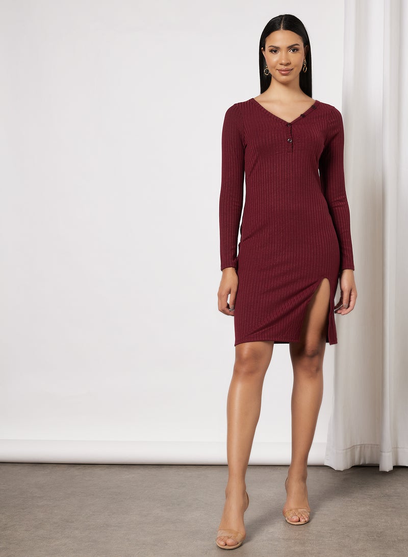 Knitted Slim Fit Dress Burgundy