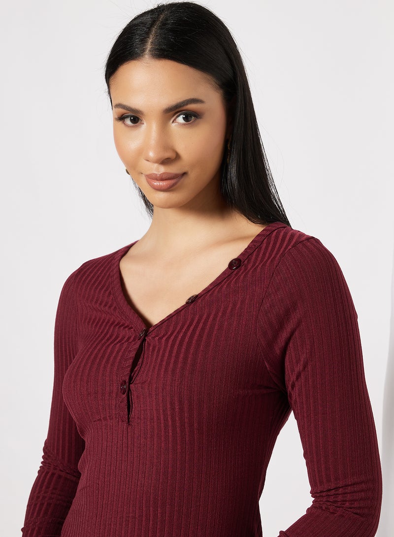 Knitted Slim Fit Dress Burgundy