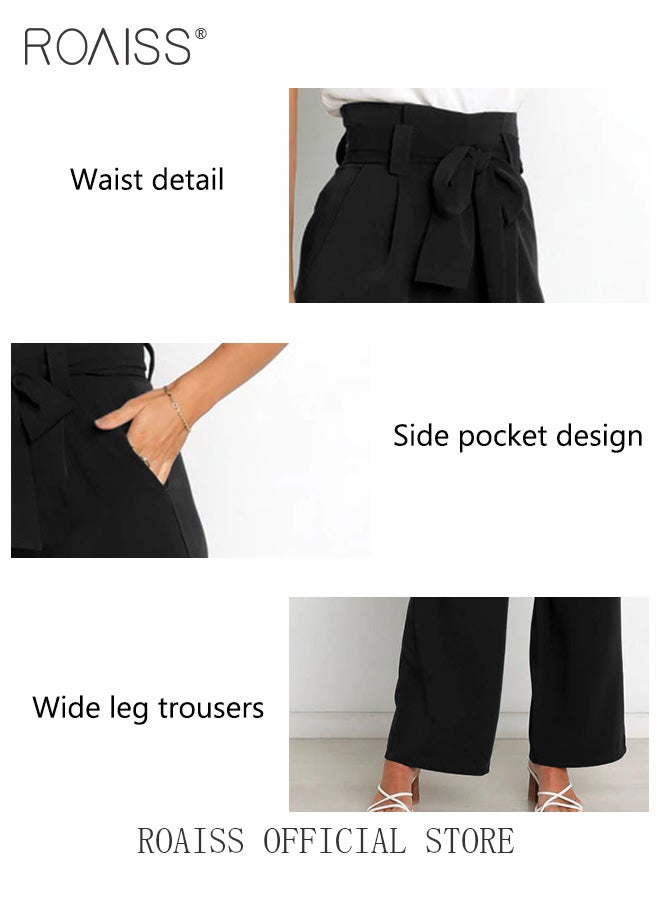 Women Career Suit Pants with Light Business Style Relaxed Straight Leg Trousers Versatile Wide Leg Long Pants with Waist Belt Perfect for Stylish and Sophisticated Commute