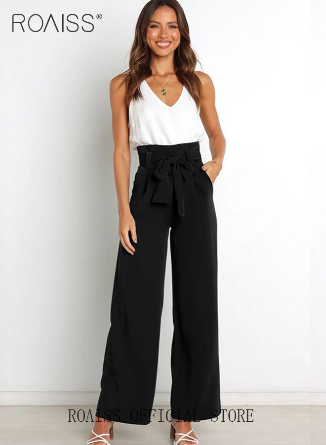 Women Career Suit Pants with Light Business Style Relaxed Straight Leg Trousers Versatile Wide Leg Long Pants with Waist Belt Perfect for Stylish and Sophisticated Commute