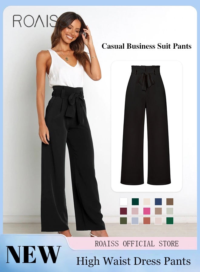 Women Career Suit Pants with Light Business Style Relaxed Straight Leg Trousers Versatile Wide Leg Long Pants with Waist Belt Perfect for Stylish and Sophisticated Commute