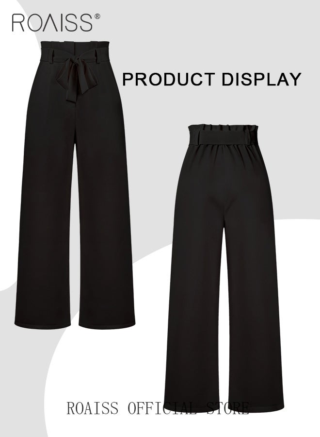 Women Career Suit Pants with Light Business Style Relaxed Straight Leg Trousers Versatile Wide Leg Long Pants with Waist Belt Perfect for Stylish and Sophisticated Commute