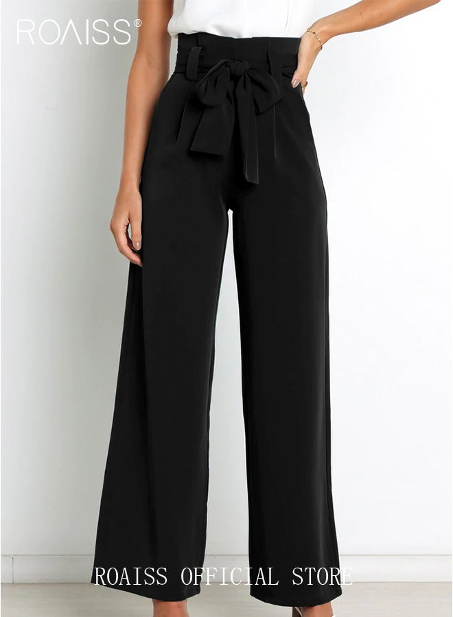 Women Career Suit Pants with Light Business Style Relaxed Straight Leg Trousers Versatile Wide Leg Long Pants with Waist Belt Perfect for Stylish and Sophisticated Commute
