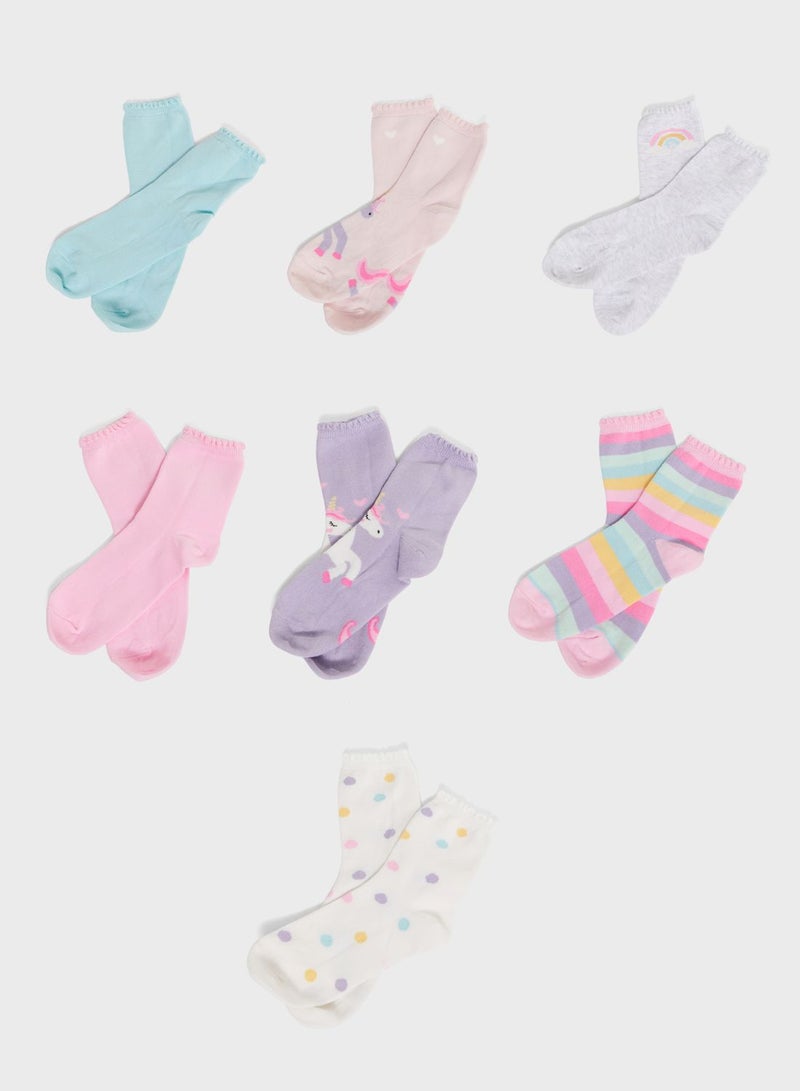 Kids 7 Pack Printed Socks