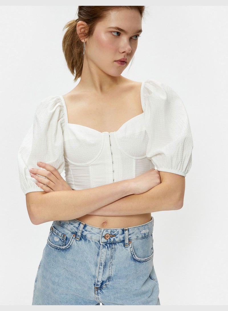 Puff Sleeve Corset Detail Crop Blouse