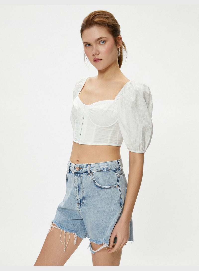 Puff Sleeve Corset Detail Crop Blouse