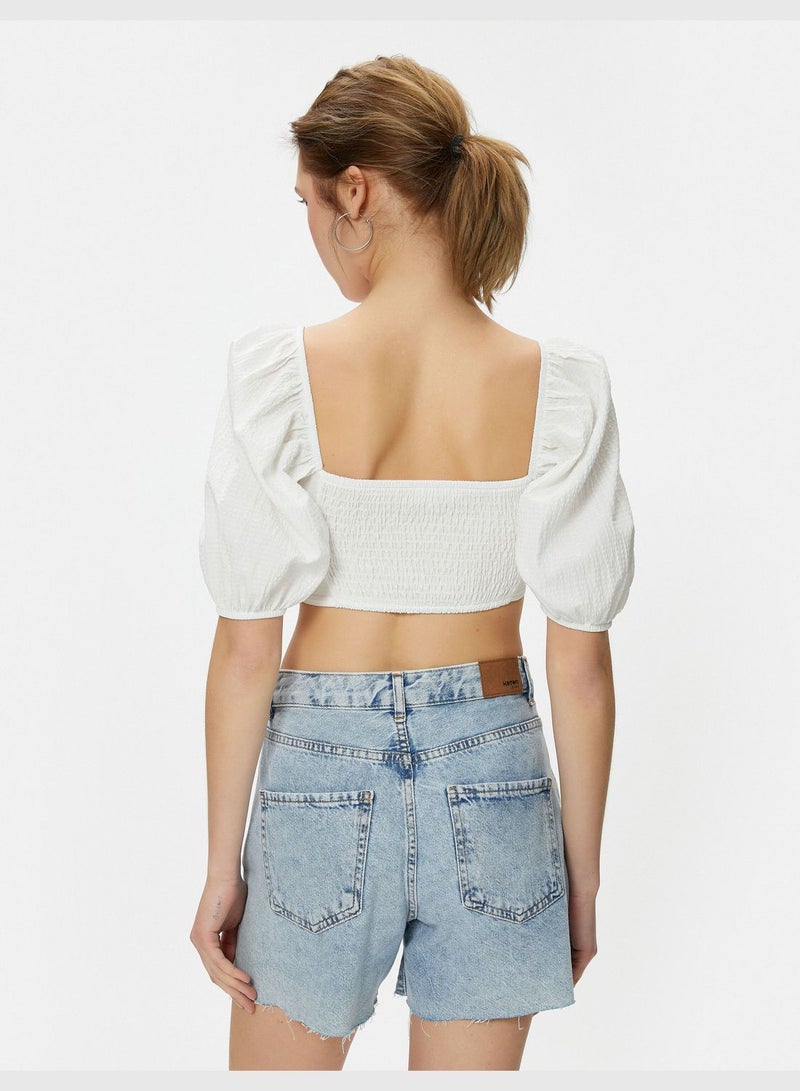 Puff Sleeve Corset Detail Crop Blouse