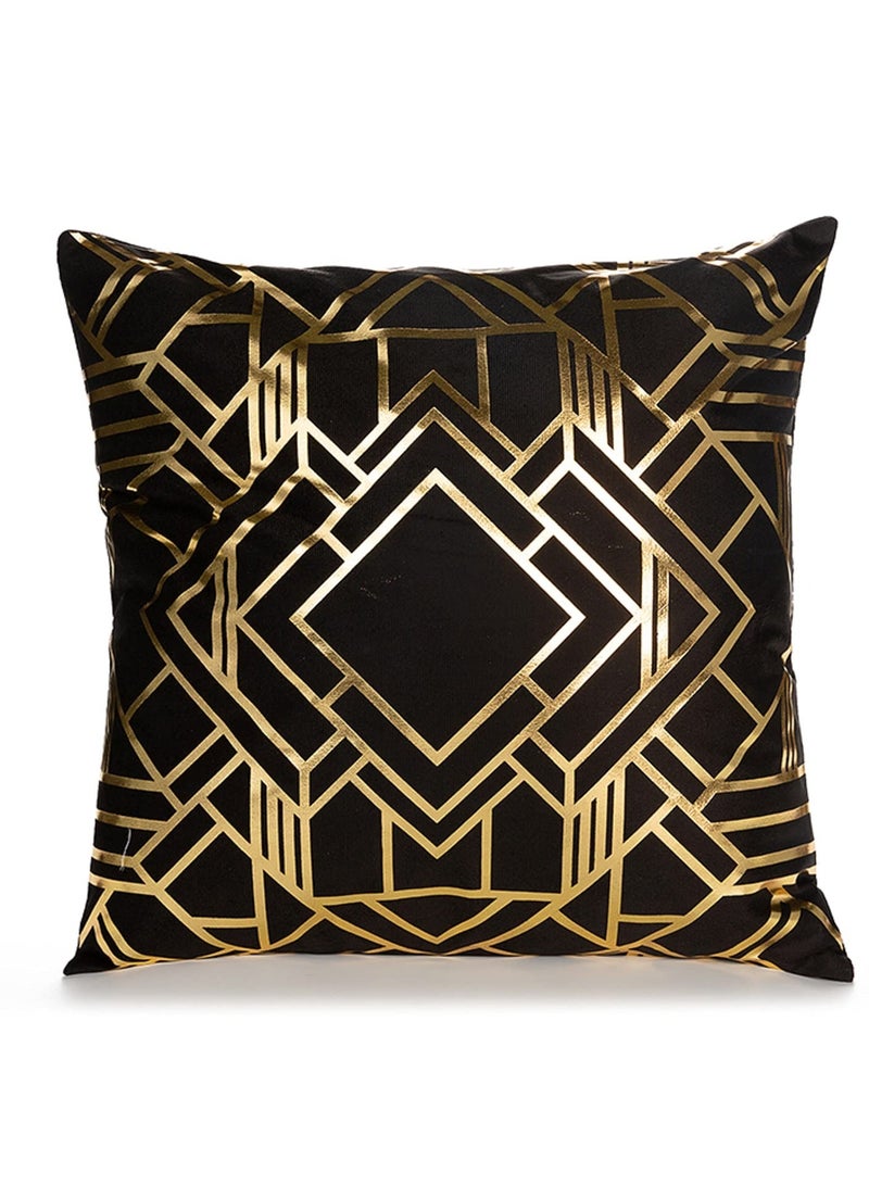 Black and Gold Cushion Covers Pack of 4 Geometric Pillow Cases Square Decorative Throw for Sofa Couch Outdoor 45x45cm