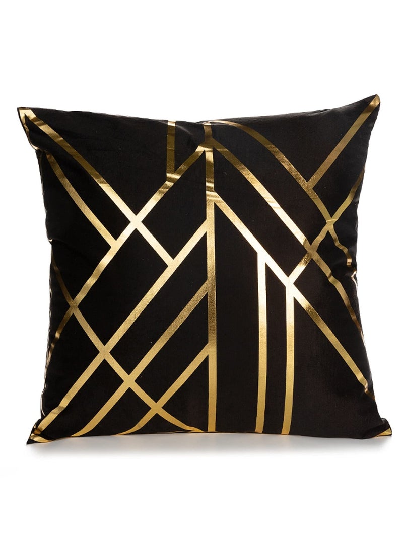 Black and Gold Cushion Covers Pack of 4 Geometric Pillow Cases Square Decorative Throw for Sofa Couch Outdoor 45x45cm